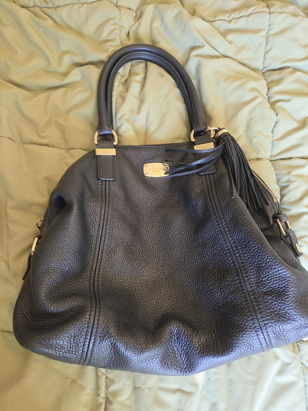 SALE.  Michael Kors Black Leather Tote Handbag with Tassel - Designer Style